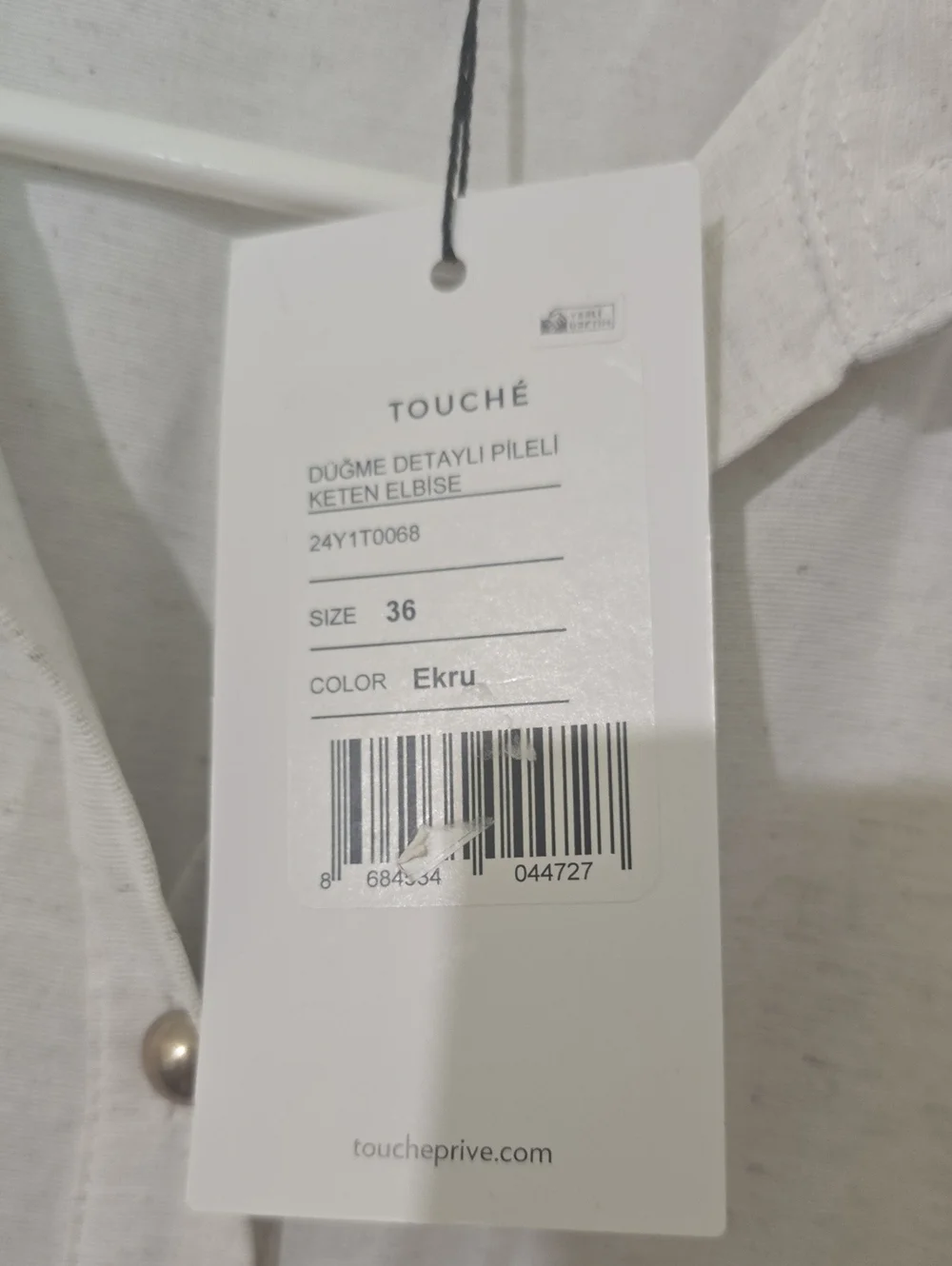 Nwt.TOUCHE Button-Front Long Sleeve Shirt Dress in Bone Color. - Picture 4 of 4
